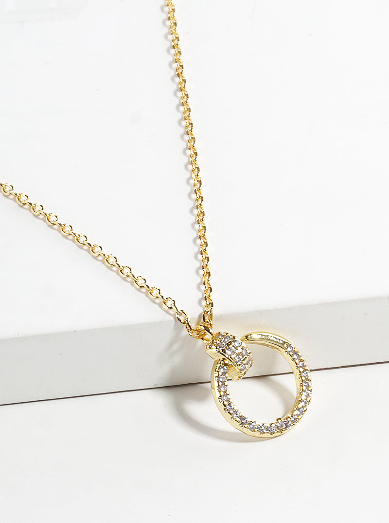 18k Gold Dipped CZ Pave Delicate Door Knocker Pendant Necklace