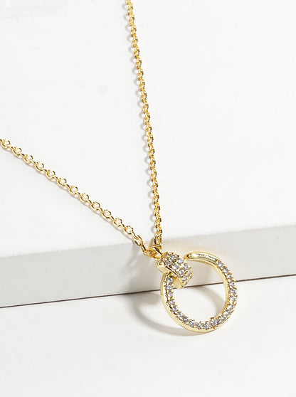 18k Gold Dipped CZ Pave Delicate Door Knocker Pendant Necklace