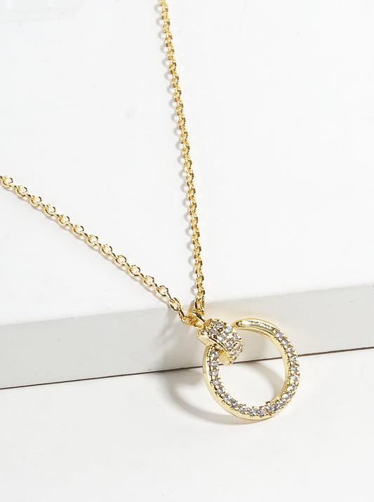 18k Gold Dipped CZ Pave Delicate Door Knocker Pendant Necklace