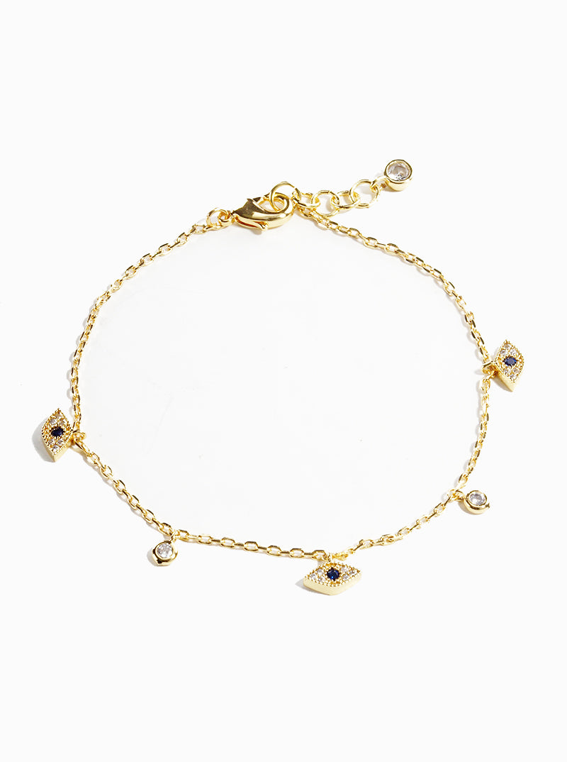 18k Gold Dipped CZ Pave Evil Eye Charm Bracelet