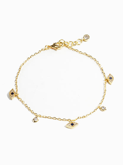 18k Gold Dipped CZ Pave Evil Eye Charm Bracelet