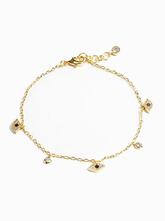 18k Gold Dipped CZ Pave Evil Eye Charm Bracelet