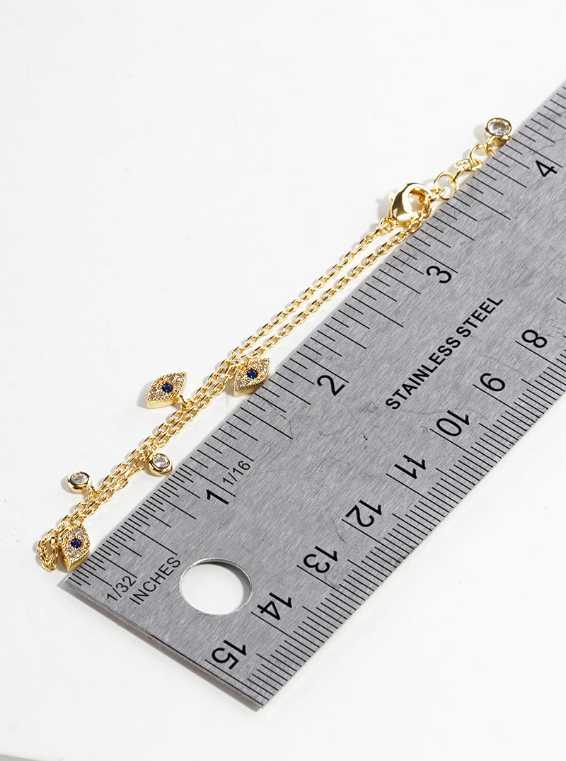 18k Gold Dipped CZ Pave Evil Eye Charm Bracelet