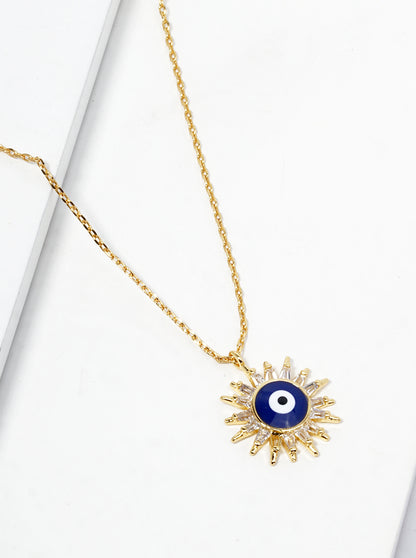 18k Gold Dipped CZ Pave Evil Eye Pendant Necklace