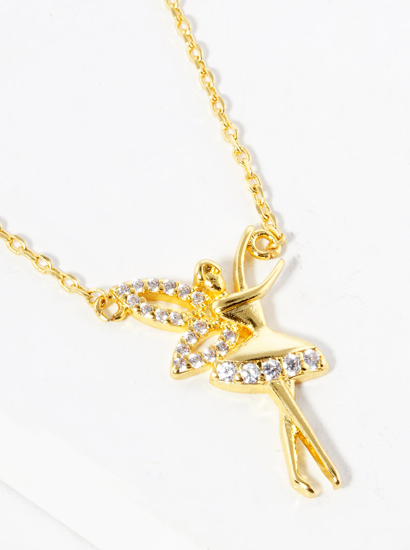 18k Gold Dipped CZ Pave Fairy Pendant Delicate Necklace