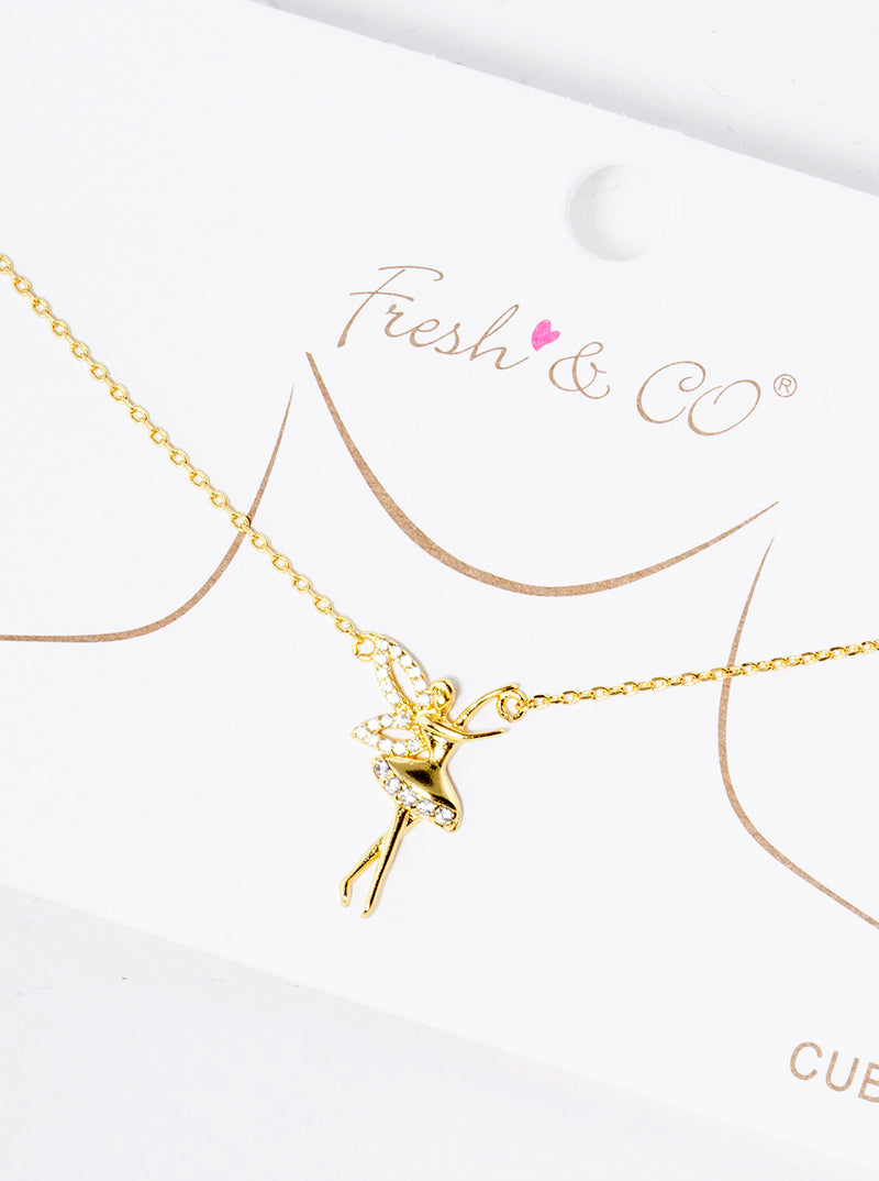 18k Gold Dipped CZ Pave Fairy Pendant Delicate Necklace