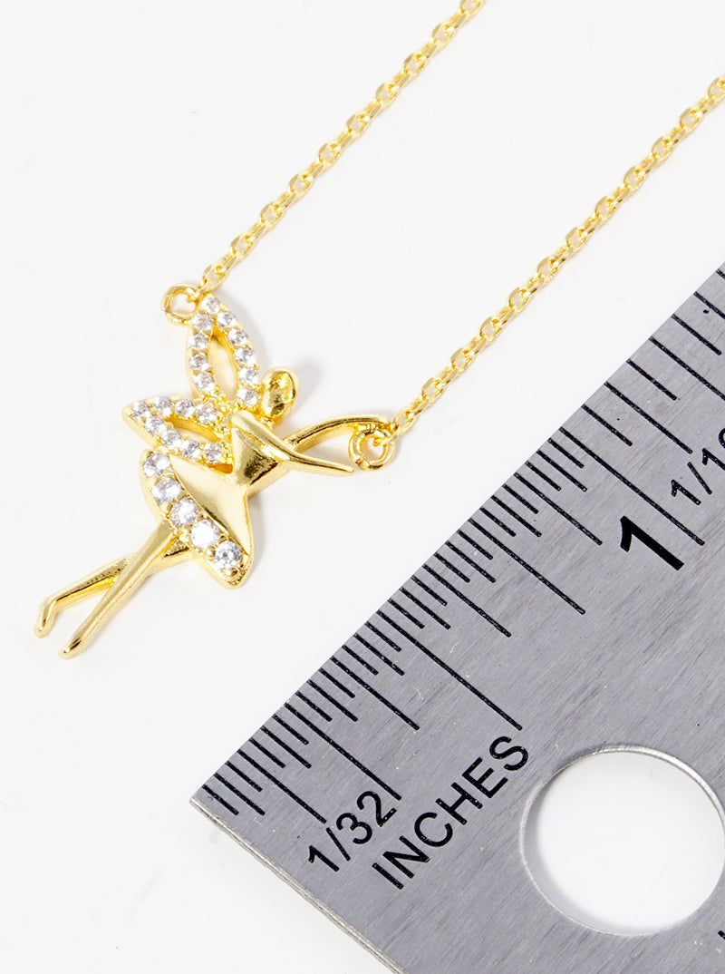 18k Gold Dipped CZ Pave Fairy Pendant Delicate Necklace