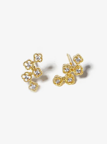 18k Gold Dipped CZ Pave Five Flower Post Stud Earrings
