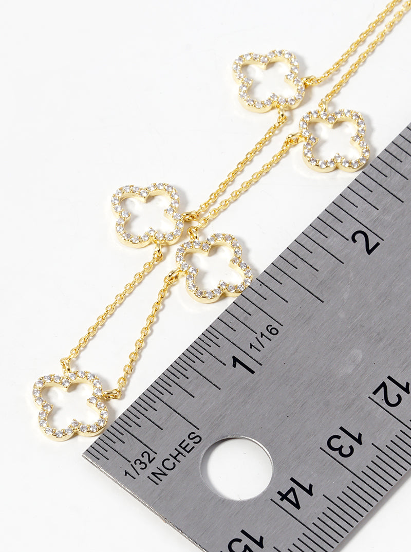 18k Gold Dipped CZ Pave Five Quatrefoil Pendant Necklace
