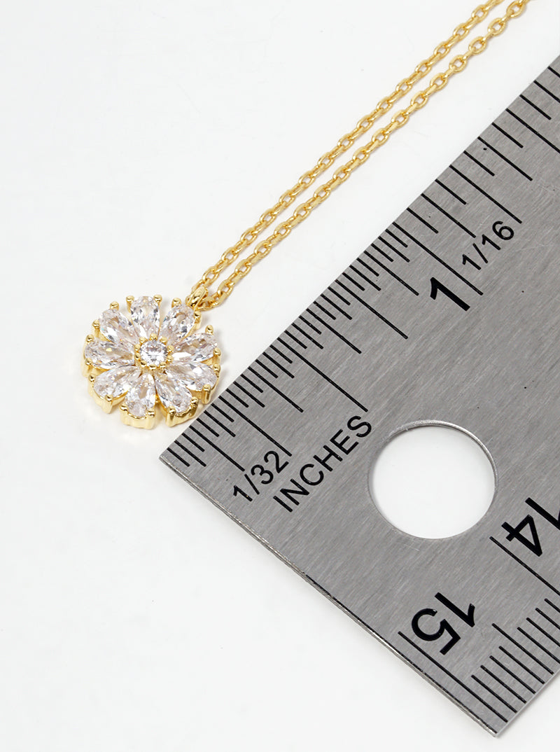 18k Gold Dipped CZ Pave Flower Pendant Dainty Necklace