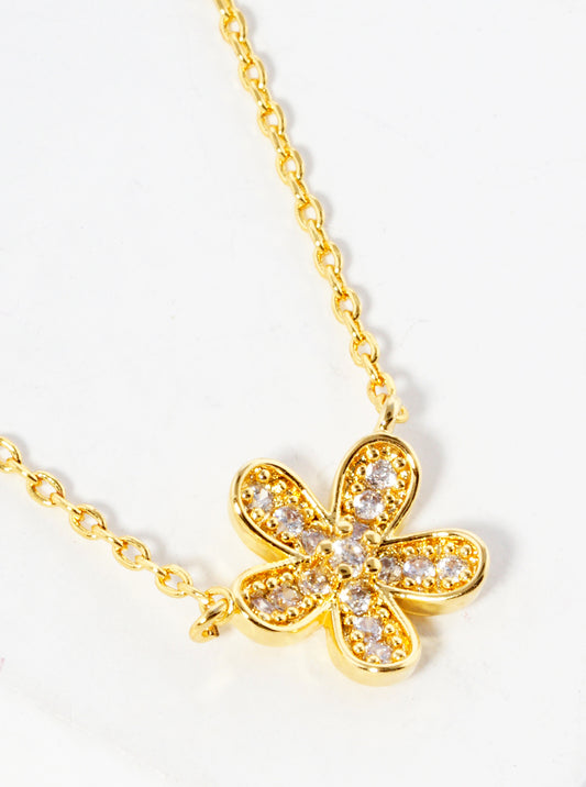 18k Gold Dipped CZ Pave Flower Pendant Delicate Necklace