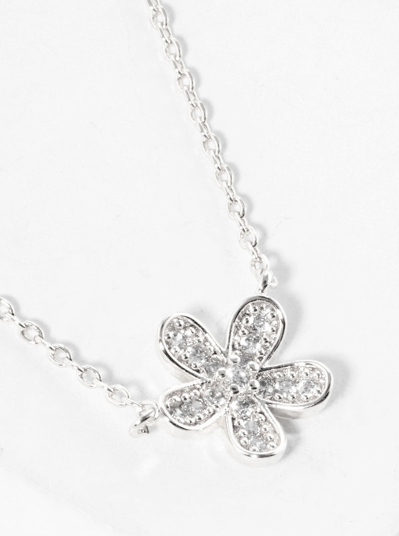 18k Gold Dipped CZ Pave Flower Pendant Delicate Necklace