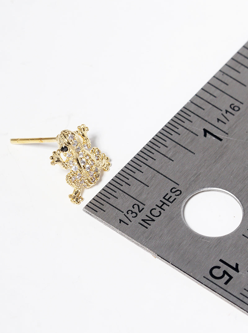 18k Gold Dipped CZ Pave Frog Post Stud Earrings