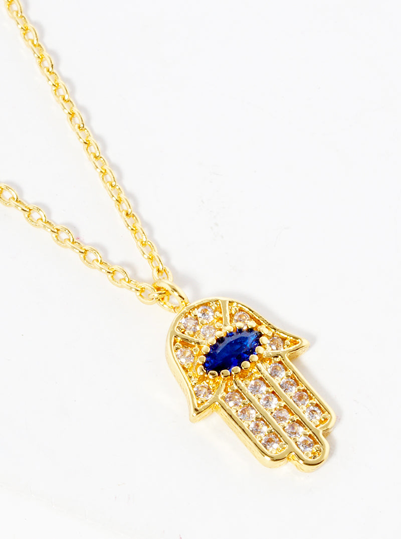 18k Gold Dipped CZ Pave Hamsa Pendant Delicate Necklace