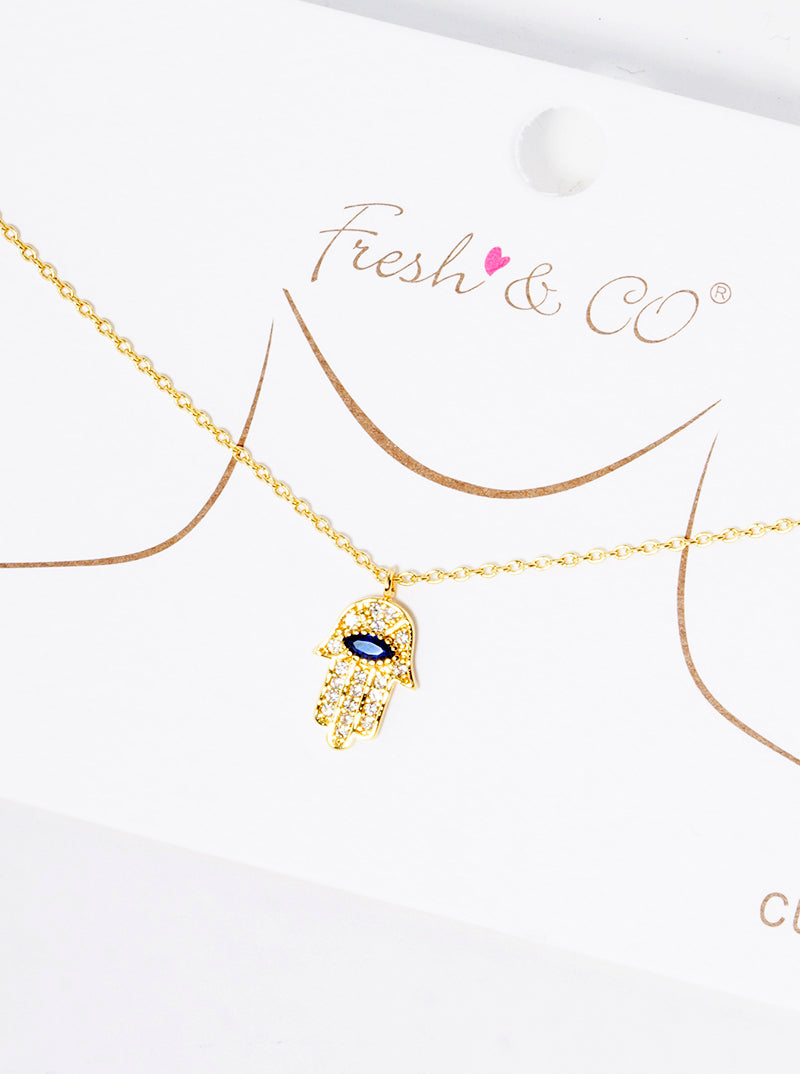 18k Gold Dipped CZ Pave Hamsa Pendant Delicate Necklace