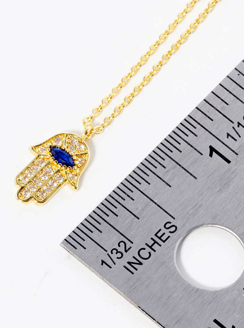 18k Gold Dipped CZ Pave Hamsa Pendant Delicate Necklace