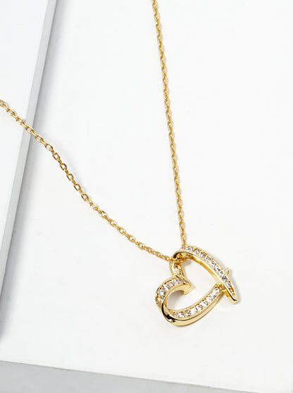 18k Gold Dipped CZ Pave Heart Pendant Delicate Necklace