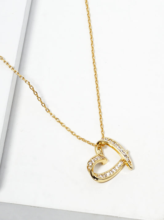 18k Gold Dipped CZ Pave Heart Pendant Delicate Necklace