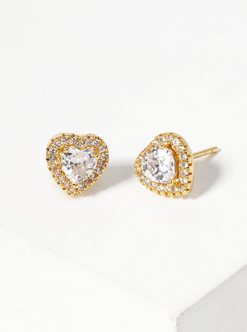 White Gold Dipped CZ Pave Heart Post Stud Earrings