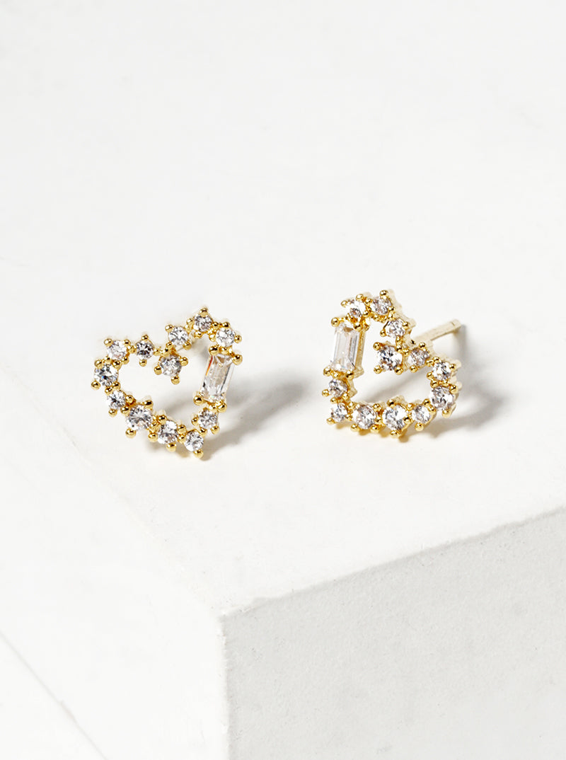 18k Gold Dipped CZ Pave Heart Post Stud Earrings