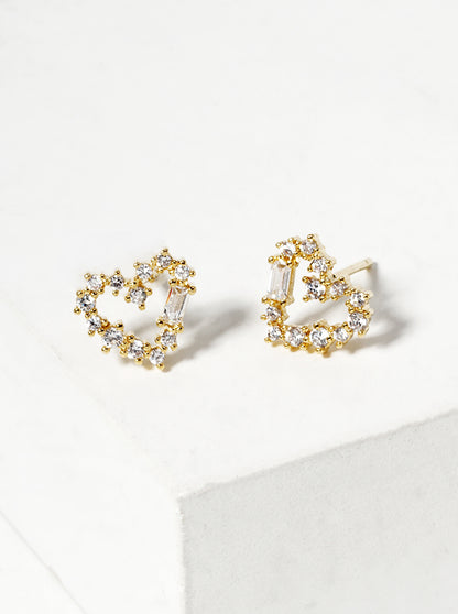 18k Gold Dipped CZ Pave Heart Post Stud Earrings