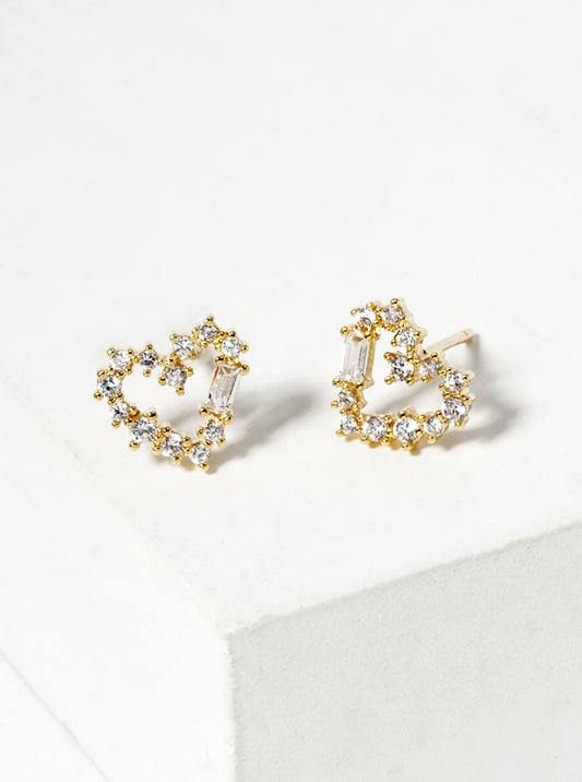 18k Gold Dipped CZ Pave Heart Post Stud Earrings