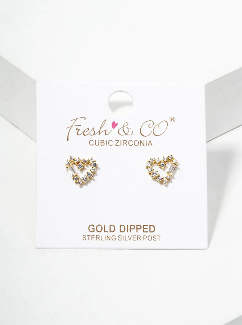 18k Gold Dipped CZ Pave Heart Post Stud Earrings
