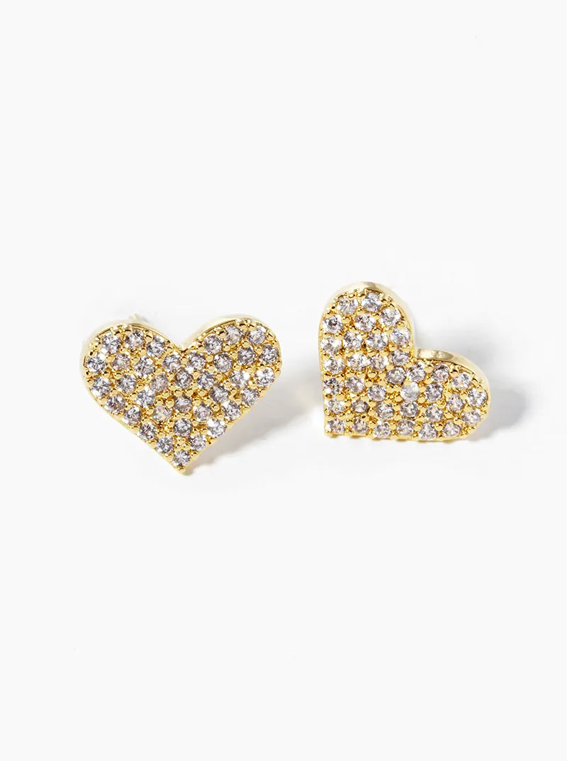 White Gold Dipped CZ Pave Heart Post Stud Earrings