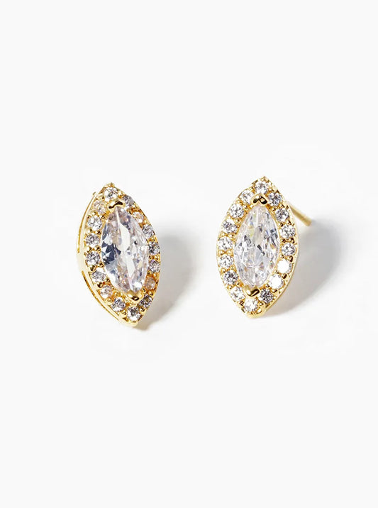 18k Gold Dipped CZ Pave Marquise Post Stud Earrings