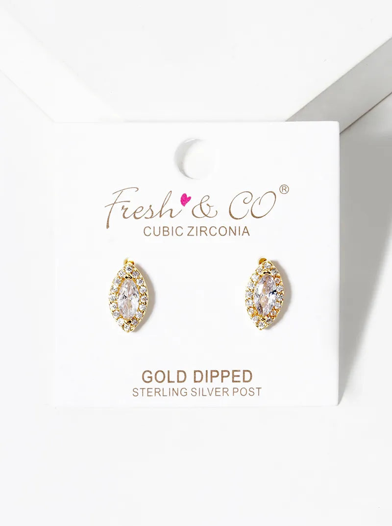 18k Gold Dipped CZ Pave Marquise Post Stud Earrings