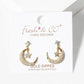 18k Gold Dipped CZ Pave Moon And Star Drop Dangle Post Earrings