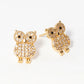 White Gold Dipped CZ Pave Owl Post Stud Earrings