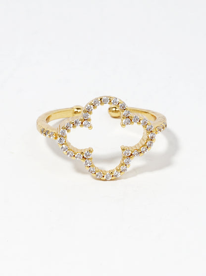 18k Gold Dipped CZ Pave Quatrefoil Adjustable Ring