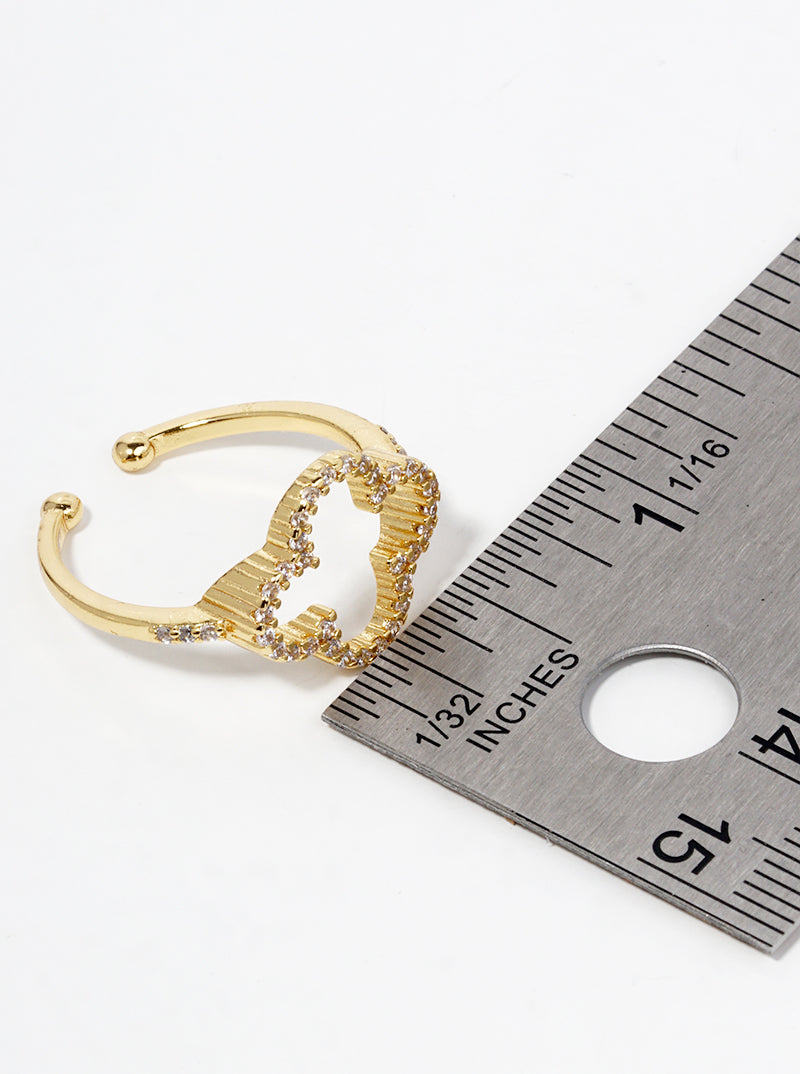18k Gold Dipped CZ Pave Quatrefoil Adjustable Ring