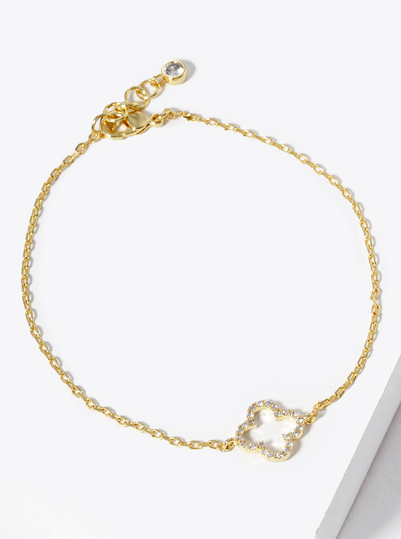 18k Gold Dipped CZ Pave Quatrefoil Bracelet