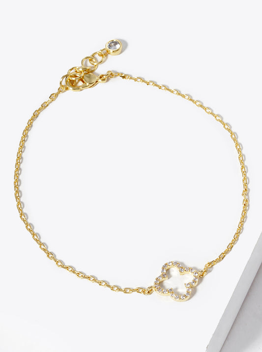 18k Gold Dipped CZ Pave Quatrefoil Bracelet