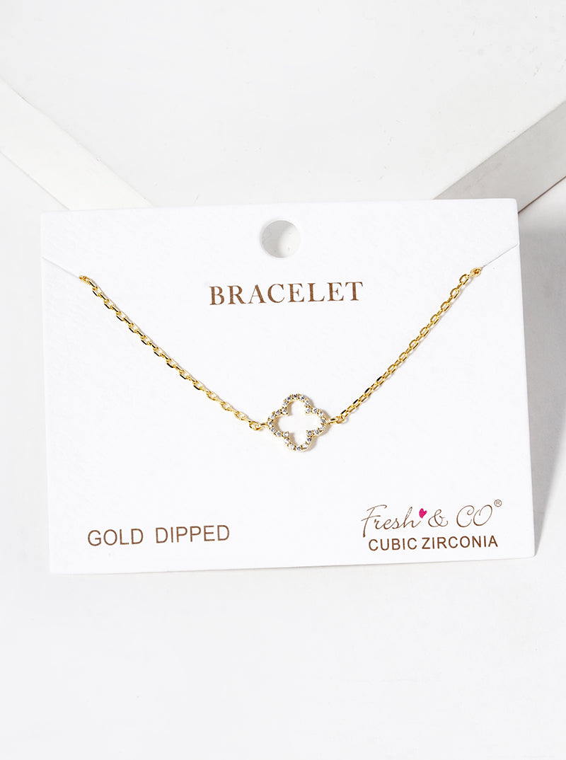 18k Gold Dipped CZ Pave Quatrefoil Bracelet
