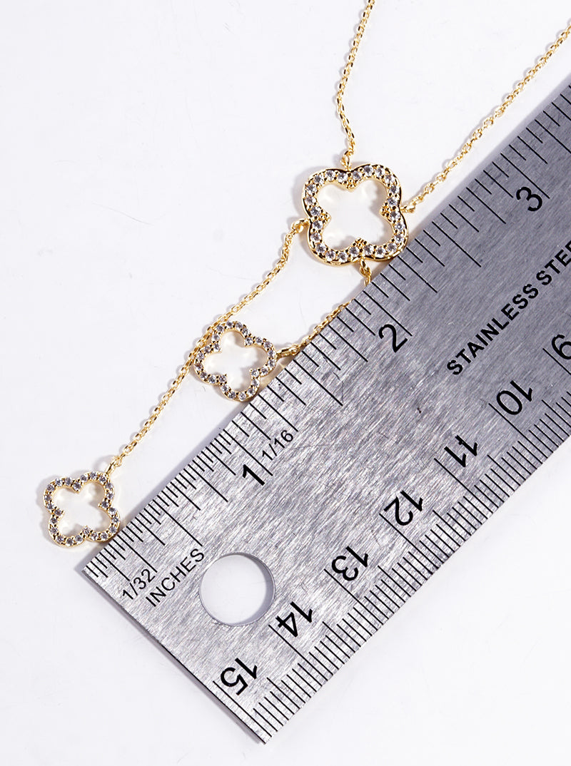 18k Gold Dipped CZ Pave Quatrefoil Lariat Necklace