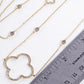 18k Gold Dipped CZ Pave Quatrefoil Pendant 36 Inch Long Station Necklace