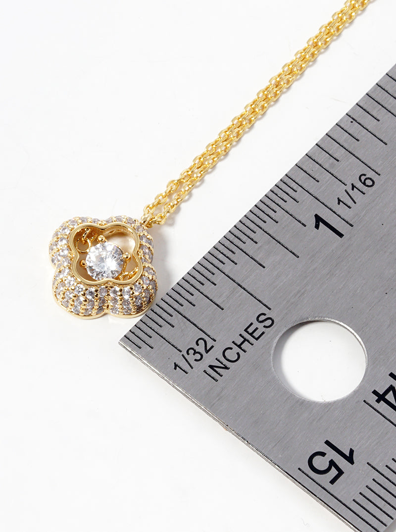 18k Gold Dipped CZ Pave Quatrefoil Pendant Necklace