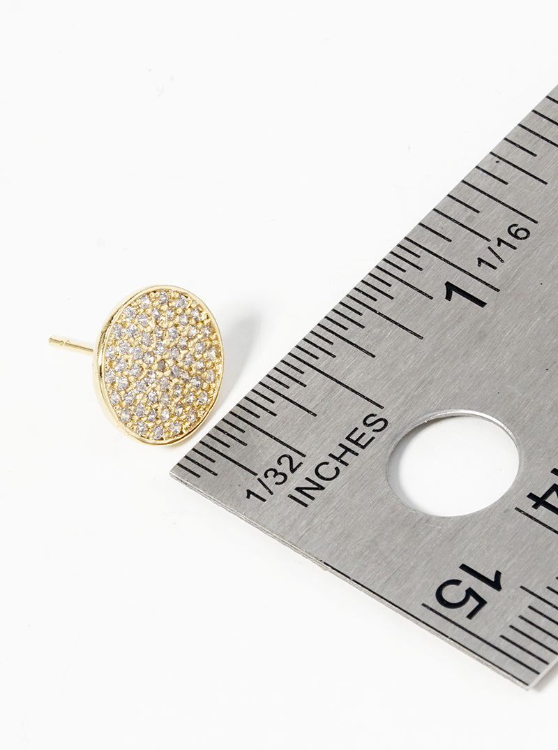 18k Gold Dipped CZ Pave Round Disc Post Stud Earrings