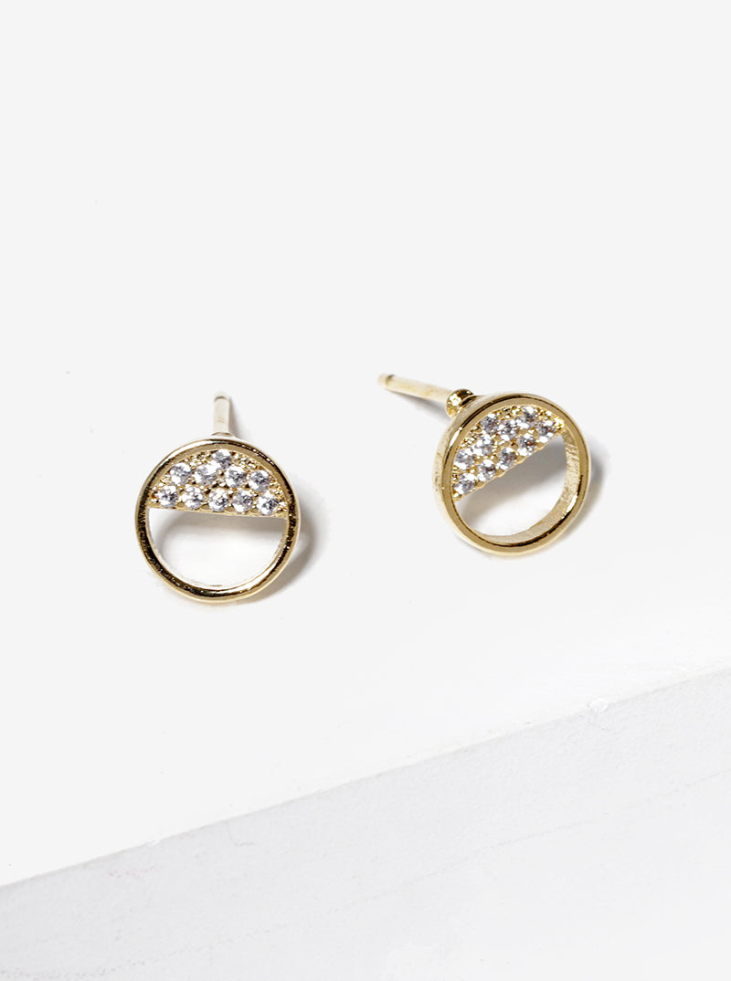18k Gold Dipped CZ Pave Round Post Stud Earrings