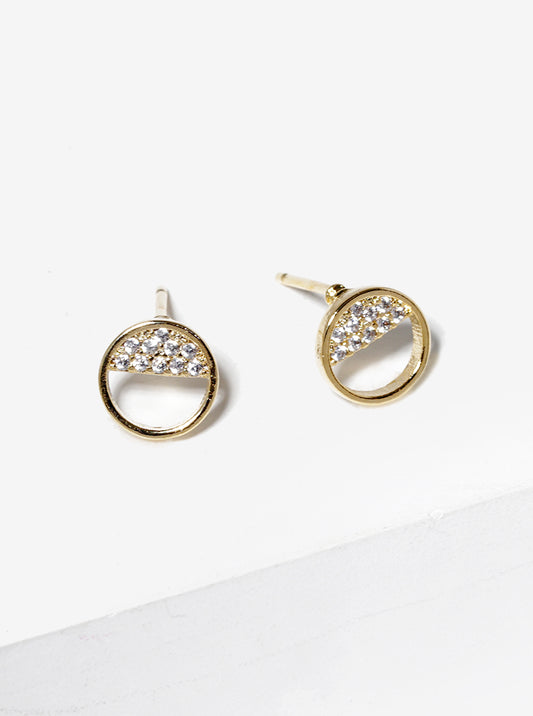 18k Gold Dipped CZ Pave Round Post Stud Earrings