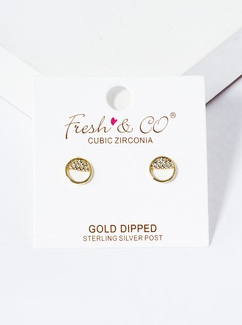 18k Gold Dipped CZ Pave Round Post Stud Earrings