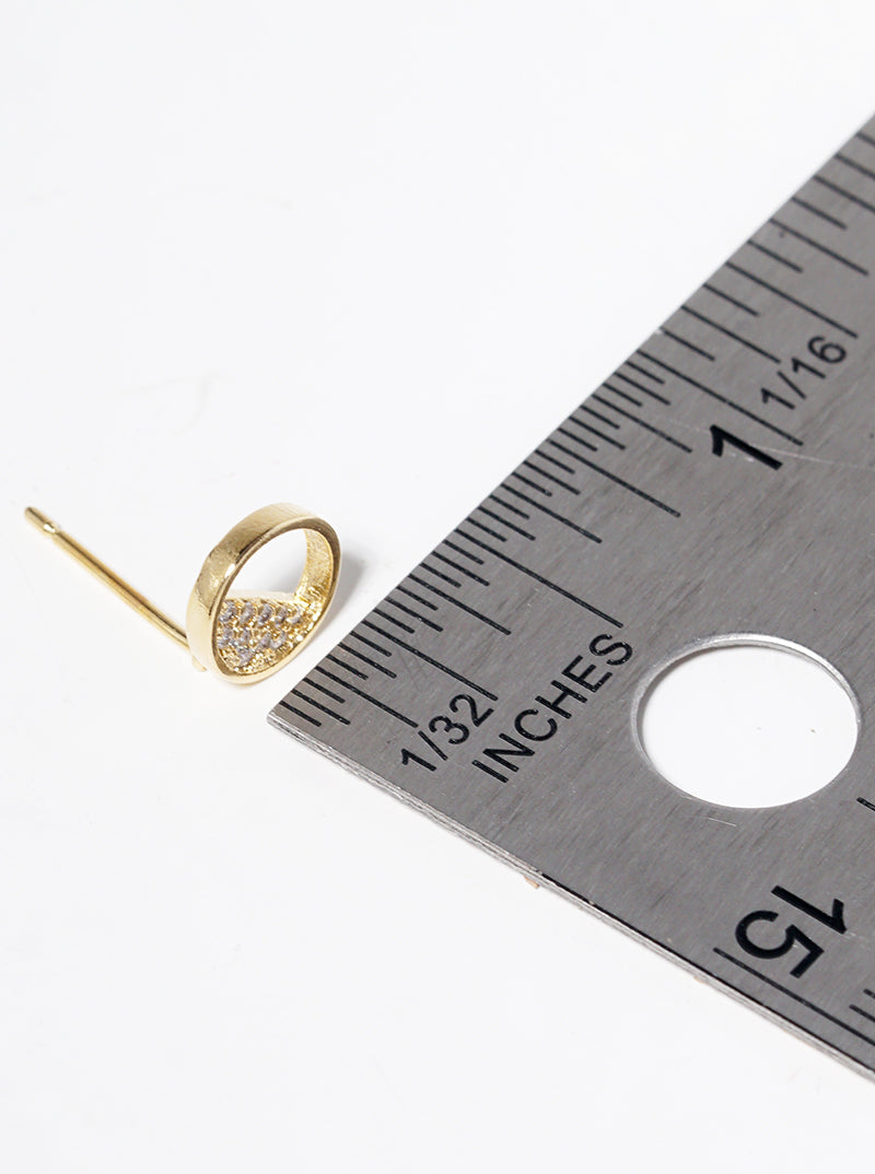 18k Gold Dipped CZ Pave Round Post Stud Earrings