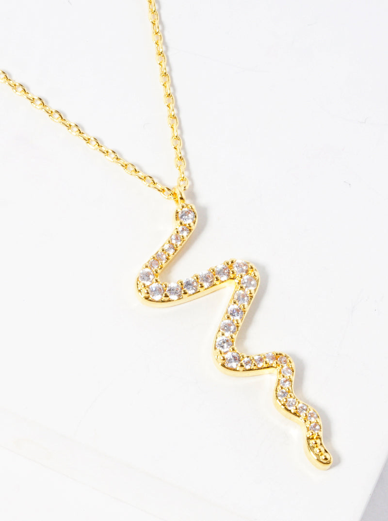 18k Gold Dipped CZ Pave Snake Pendant Delicate Necklace