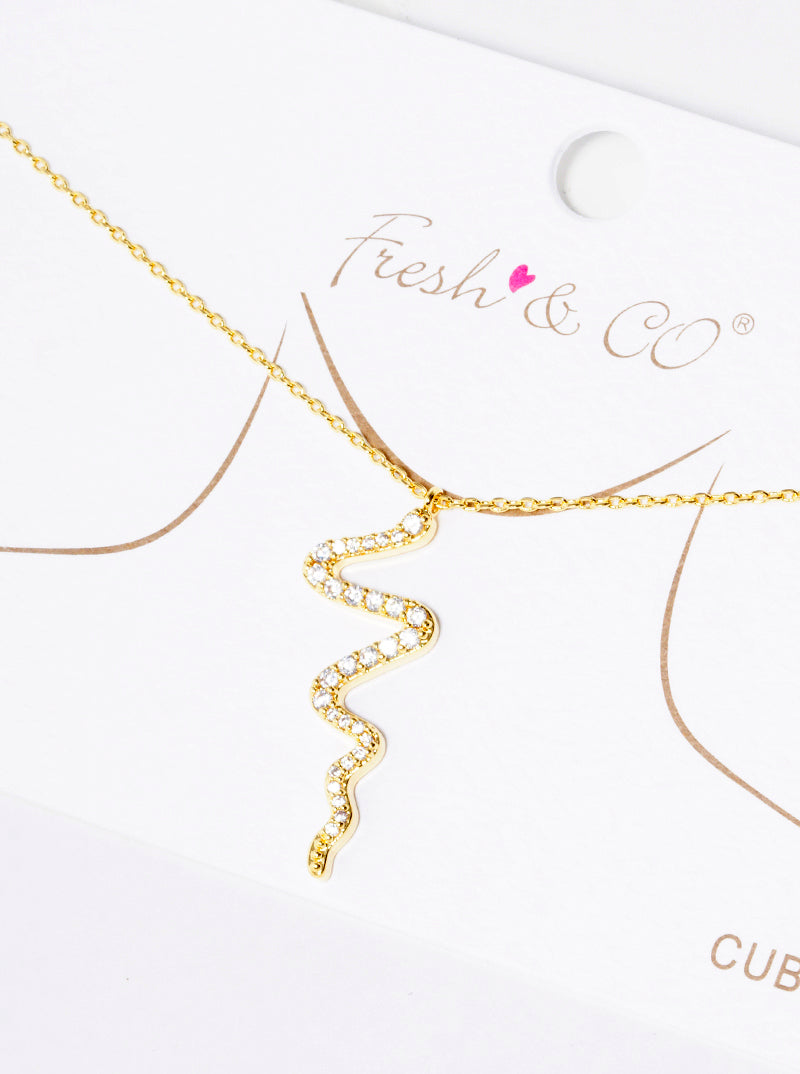 18k Gold Dipped CZ Pave Snake Pendant Delicate Necklace