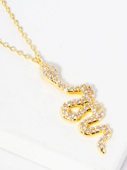 18k Gold Dipped CZ Pave Snake Pendant Delicate Necklace