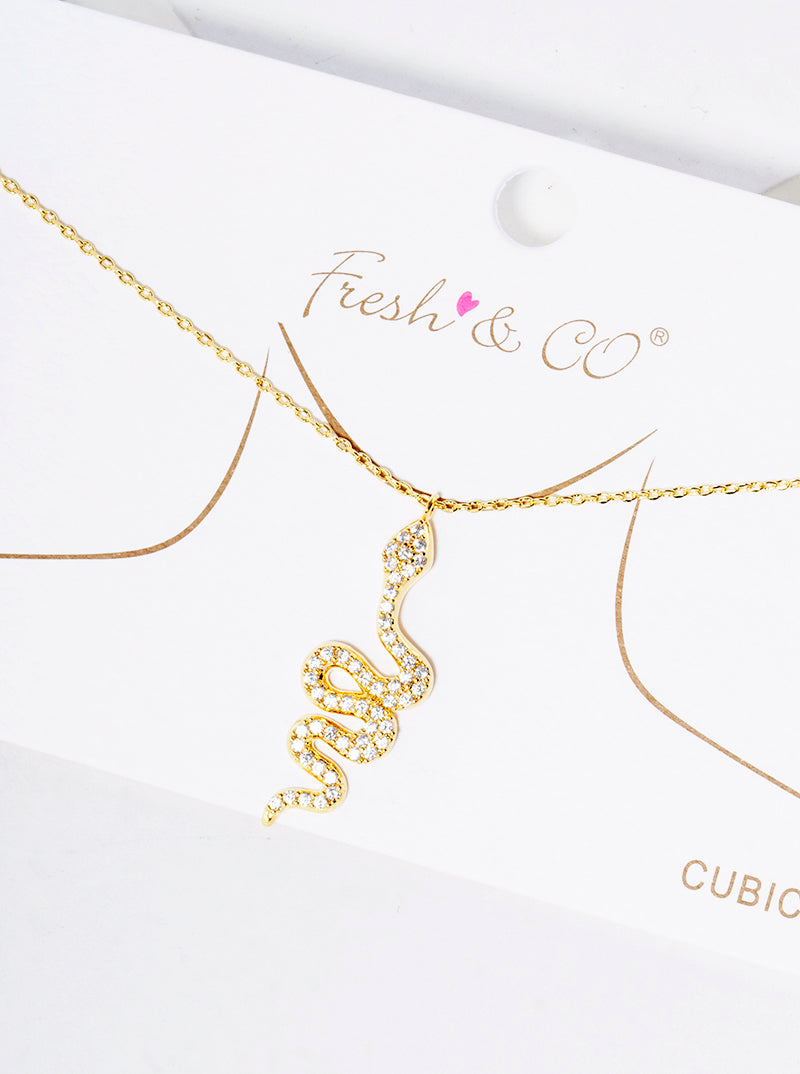 18k Gold Dipped CZ Pave Snake Pendant Delicate Necklace