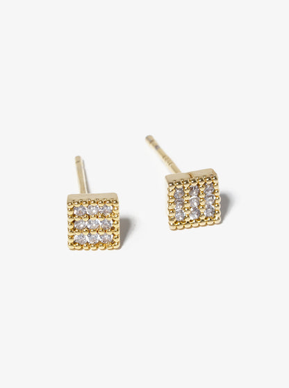 18k Gold Dipped CZ Pave Square Post Stud Earrings